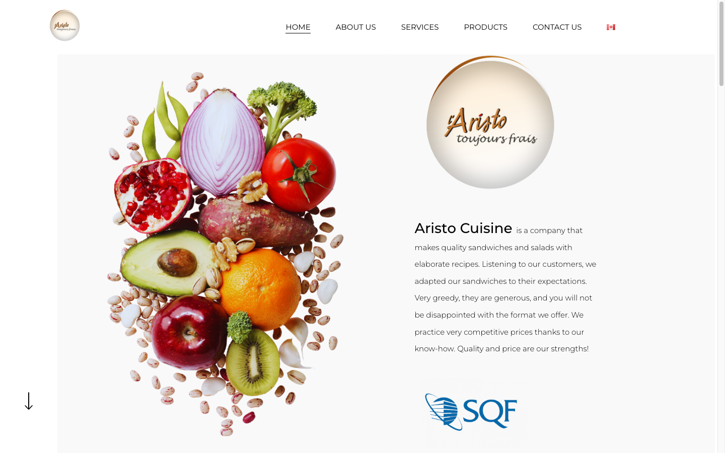Aristo Cuisine website screenshot